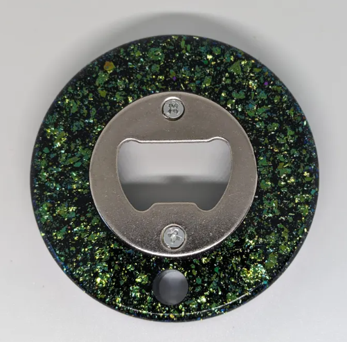 Green Circular Epoxy Bottle Opener