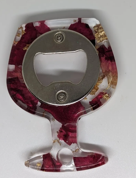 Real Flowers Wine Glass Epoxy Bottle Opener