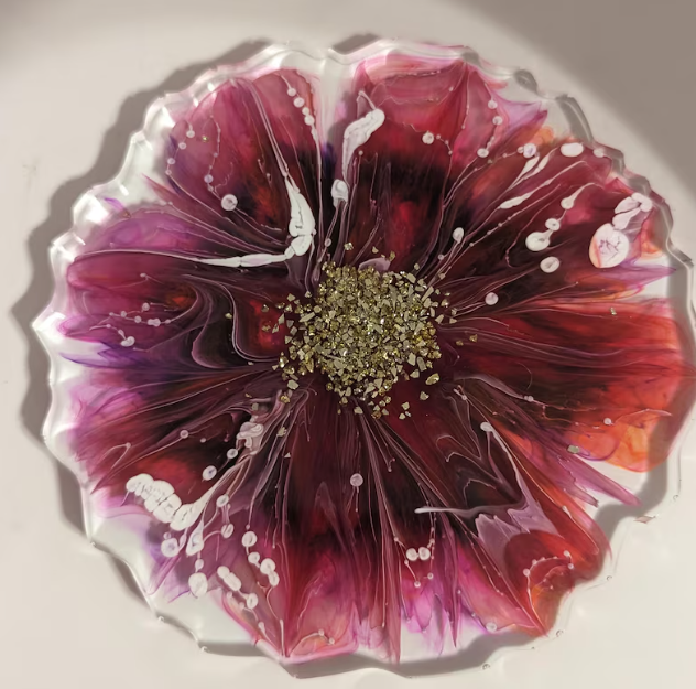Red and Purple with Gold Flakes Epoxy Coaster