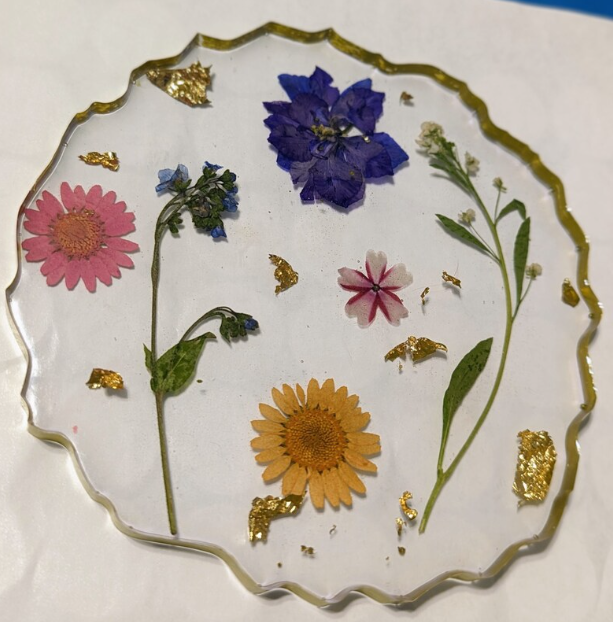 Real Flowers and gold Epoxy Coaster
