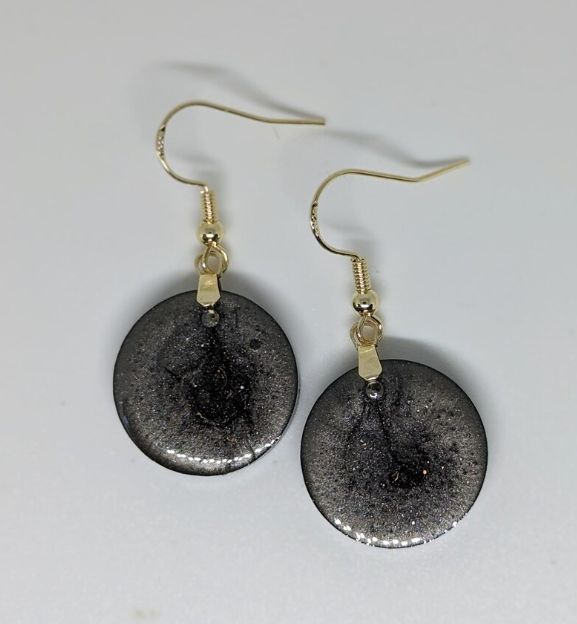 Charcoal Grey Epoxy Circular Earrings