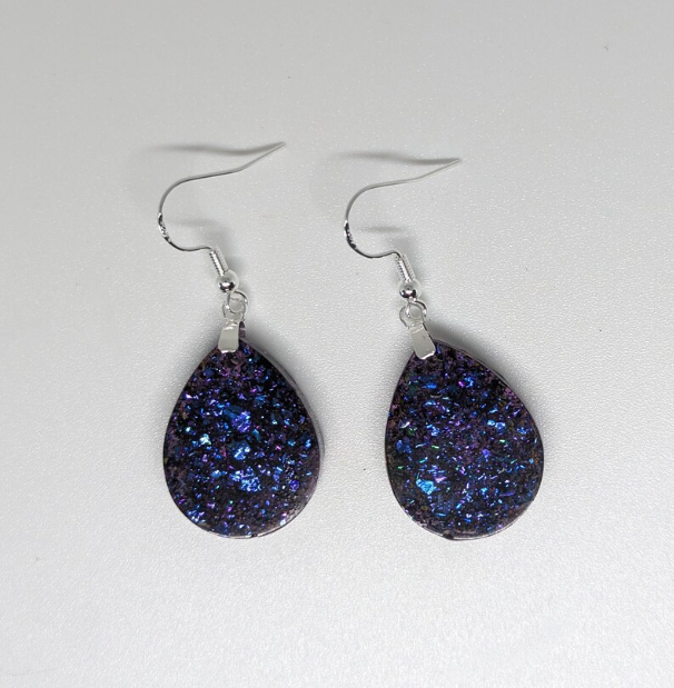 Sparkling Blue Epoxy Teardrop Earrings
